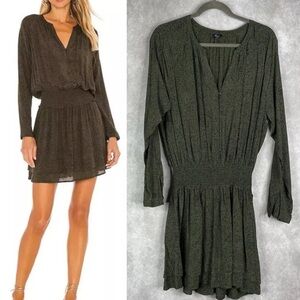 Rails Jasmine Speckled Long Sleeve Smocked Waist Mini Dress In Olive Green Sz L